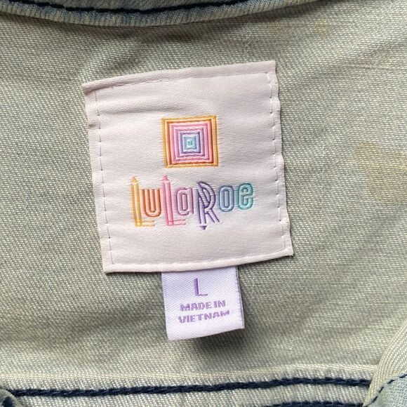 LULAROE Harvey Embroidered Jean Jacket Aztec Light Wash Denim Women’s Size Large - Picture 7 of 9
